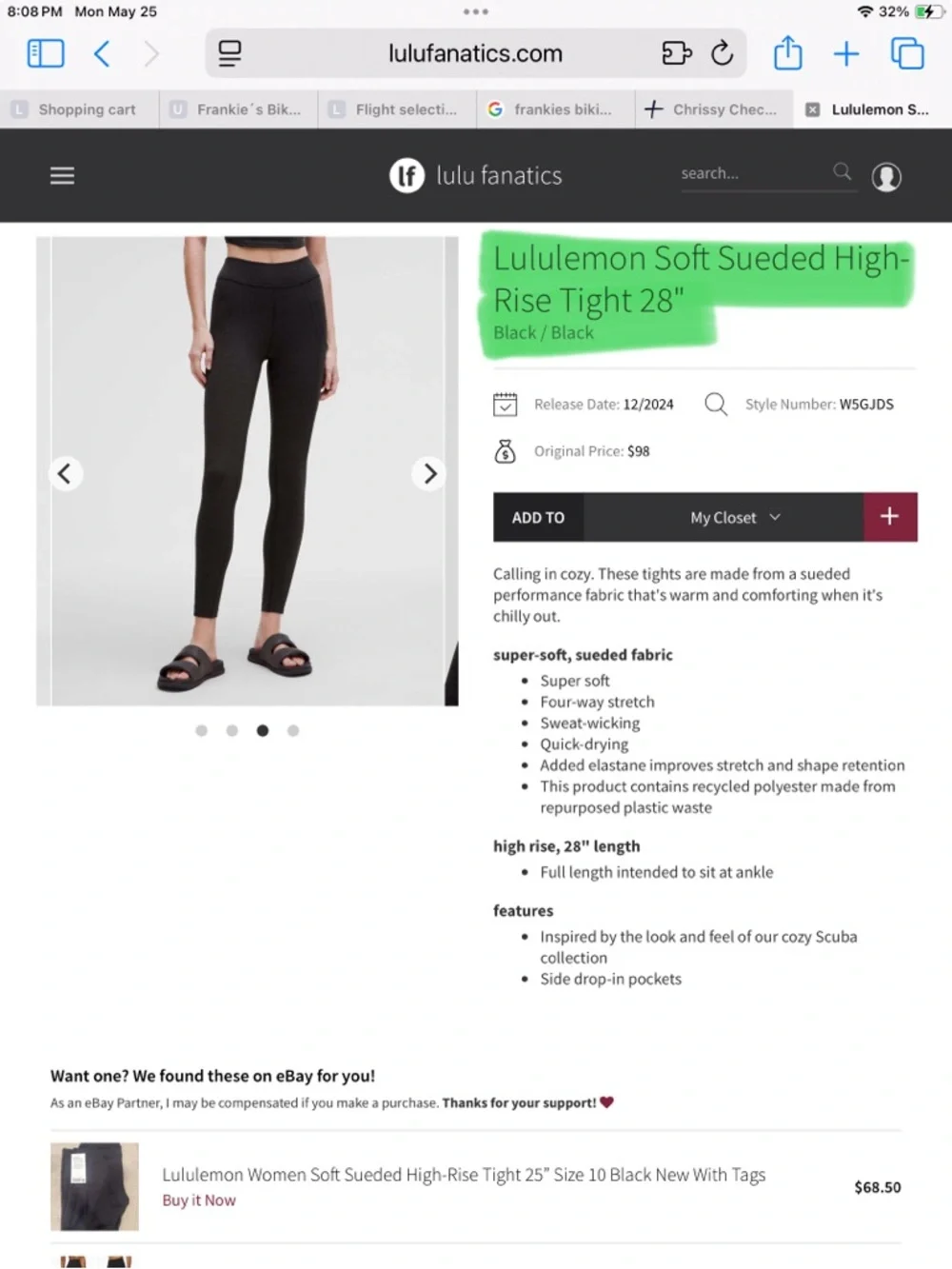 Lululemon soft suede high rise tight leggings with pockets. Size 10. 2024 - Picture 8 of 8